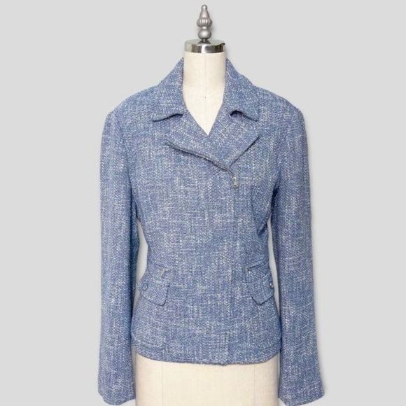 Talbots Jackets & Blazers - Talbots Blue & White Tweed Zip Blazer Jacket 12 Large